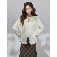 批发实拍韩系蕾丝花边针织衫女<b class='q'>秋</b>季甜美温柔减龄长袖软糯毛衣