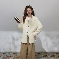 批发实拍韩版复古翻领长袖<b class='q'>针织</b><b class='q'>开衫</b>女秋新款宽松显瘦毛衣外套