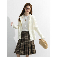 批发实拍百搭双拉链毛衣外套女秋冬宽松外搭连帽针织开衫上衣