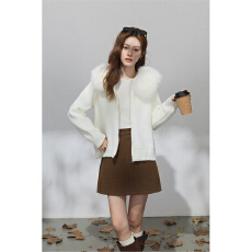 批发实拍韩系连帽毛领针织外套毛衣女秋冬季小个子慵懒风拉链开衫上衣