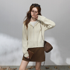 批发实拍温柔风连帽毛衣女秋冬新款短款针织开衫甜美宽松外套