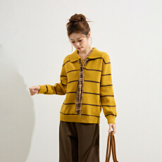 批发实拍韩系翻领黄色毛衣女内搭<b class='q'>打底衫</b>2025<b class='q'>新款</b>宽松慵懒风针织衫上衣