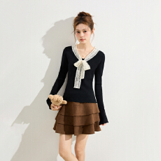 批发实拍法式温柔风黑色绑带针织衫女秋冬<b class='q'>新款</b>修身内搭<b class='q'>打底衫</b>