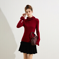 批发实拍2025秋冬<b class='q'>新款</b>花边领针织衫女半高领木耳边内搭<b class='q'>打底衫</b>