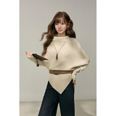 批发实拍蝙蝠袖设计感针织衫女秋冬新款外穿宽松高领细毛衣<b class='q'>长袖</b>