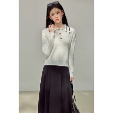 批发实拍miu系学院风白色翻领长袖<b class='q'>毛衣</b>女秋冬<b class='q'>短款</b>外穿针织衫上衣