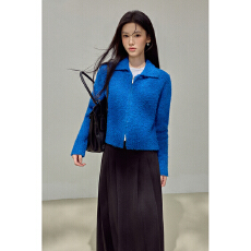 批发实拍宝蓝色翻领拉链<b class='q'>毛衣</b>外套女秋冬加厚软糯宽松<b class='q'>短款</b>针织衫