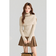 批发实拍高领斗篷披肩不规则设计毛衣女秋冬软糯打底<b class='q'>针织衫</b>上衣