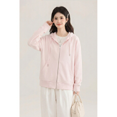 批发实拍粉色连帽<b class='q'>卫衣</b>外套女秋冬新款休闲百搭拉链宽松长袖上衣