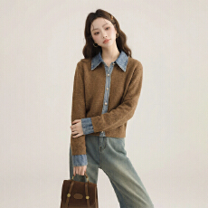 批发实拍复古拼接风polo领<b class='q'>针织</b><b class='q'>开衫</b>女春季新款撞色慵懒休闲短外套上衣