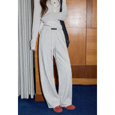 批发<b class='q'>实拍</b>灰色弯刀直筒卫裤女春新款抽绳松紧腰系带阔腿裤宽松休闲长裤