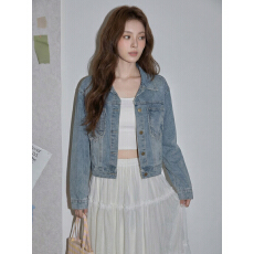 批发实拍韩系复古毛边牛仔外套女春秋新款设计感宽松翻领夹克短款上衣