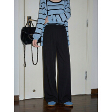 批发实拍黑色高腰西装阔腿裤<b class='q'>女</b>春季新款小个子直筒垂感宽松<b class='q'>长裤</b><b class='q'>休闲裤</b>