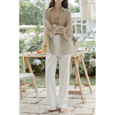 批发实拍慵懒风白色高腰阔腿裤<b class='q'>女</b>夏季新款高级感抽绳垂感直筒休闲<b class='q'>长裤</b>