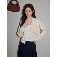 批发实拍韩系慵懒风结构白色短款牛仔外套女春设计感百搭<b class='q'>夹克</b>开衫上衣