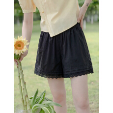 批发实拍<b class='q'>高腰</b>A字蕾丝花边黑色短裤女夏内搭高级感宽松显瘦小个子热裤