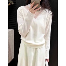 批发法式气质<b class='q'>白色</b>蕾丝v领长袖针织衫女秋冬高级感毛衣<b class='q'>打底衫</b>内搭上衣