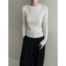 批发纯色简约圆领长袖针织衫t恤女秋冬高级感内搭显瘦修身<b class='q'>打底衫</b>上衣