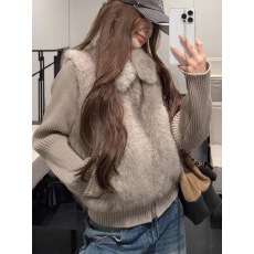 批发2025冬季新款年轻环保皮草毛毛外套女短款针织袖<b class='q'>马甲</b>可拆卸