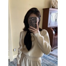 批发丝绒系带领泡泡袖保暖毛衣女短款氛围感宽松减龄<b class='q'>针织衫</b>亮丝上衣