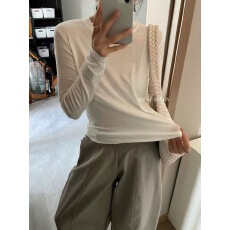 批发韩系简约气质小圆领长袖<b class='q'>T</b><b class='q'>恤</b>女秋季修身显瘦百搭打底上衣
