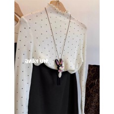 批发法式波点木耳边半高领针织打底衫女秋冬<b class='q'>气质</b>修身内搭独特上衣