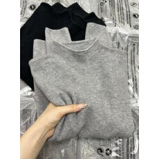 批发秋冬内搭灰色半高领软糯长袖针织衫女高级感加绒加厚短款中领上衣