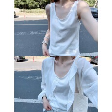 批发白色棉麻小吊带慵懒松弛感背心女夏季内搭<b class='q'>老头</b><b class='q'>衫</b>外穿宽松无袖上衣