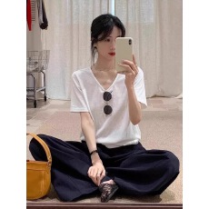 批发正肩圆领薄款微透雪花棉白色短袖t恤女夏季宽松上衣内搭打底衫