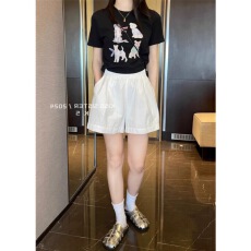 批发白色短裤女夏季外穿高腰a字阔腿休闲<b class='q'>运动</b>裤<b class='q'>宽松</b>五分中裤薄