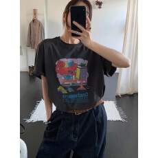 批发26早春小怪兽tee韩系ins印花圆领撞色卡通短袖<b class='q'>T</b><b class='q'>恤</b>