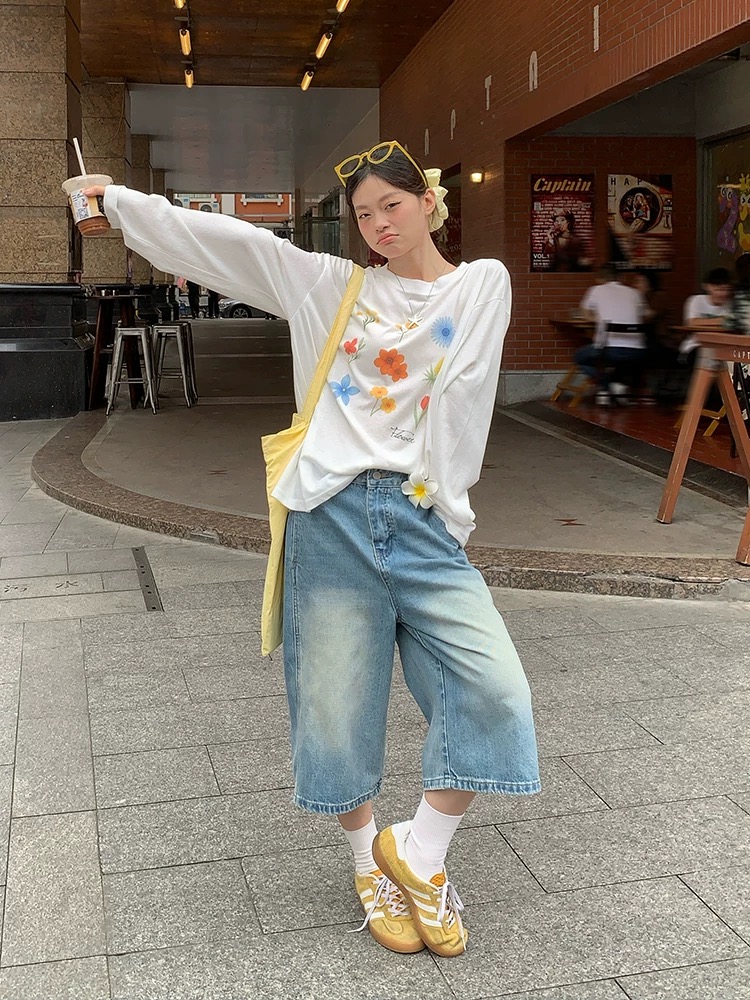 화이트 마이크로 ~을 통해 꽃 프린트 루즈핏 느긋한 자외선 차단 블라우스 여성 여름 얇은 스타일 긴팔 티셔츠 맨위