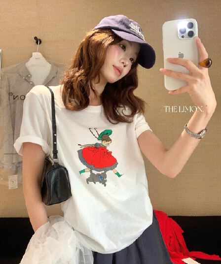 재미있는 소녀 어린 양 t 한 세대 섹션 프린트 루즈핏 캐주얼 반팔 티셔츠 여름