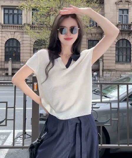 한 부서 품격 폴로 칼라 배색 반팔 티셔츠 여성 2026 여름 새로운 직장 출퇴근 고급 센스 착용 잡아라. 의류
