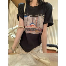 批发美式街头风印花短袖T恤女2026夏季新款宽松圆领百搭休闲上衣
