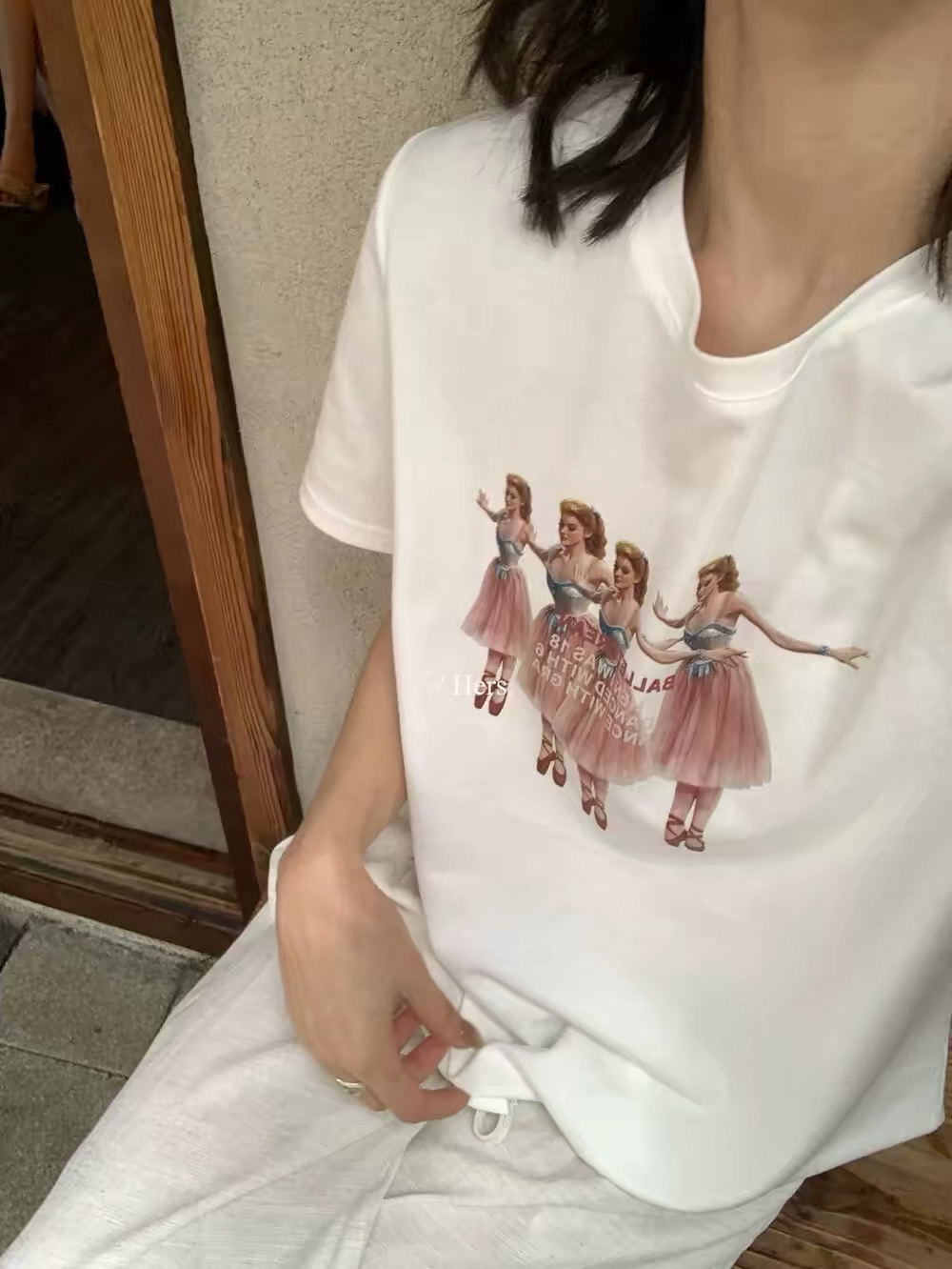 한국 동대문 여름 새로운 작은 소녀 프린트 반팔 티셔츠 루즈핏 슬림해 보이는 다용도 캐주얼 맨위 여성