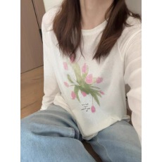 批发纸片人穿搭印花长袖T恤女<b class='q'>夏</b>季薄款外搭防晒罩衫宽松松弛感空调衫