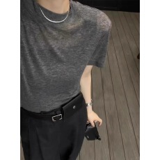 批发高级感灰色天丝面膜短袖T恤女<b class='q'>夏</b>季简约纯色体恤时尚显瘦圆领上衣