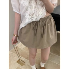 批发巨好看的卡其色花苞裙裤半身短裙女2026新款夏季休闲系带a字裙子