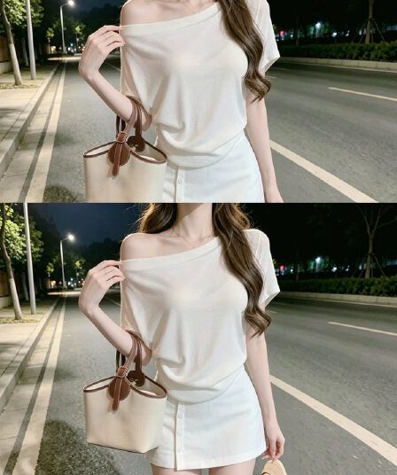 부드러운 바람 화이트 비스듬한 칼라 오프숄더 반팔 티셔츠 여성 여름 고급 센스 품격 오프숄더 맨위