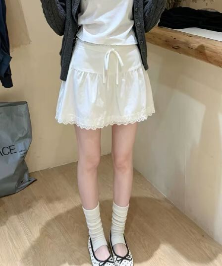 홀로우 아웃 레이스 레이스업 반신 스커트 여성 여름 새로운 한 부서 소녀 센스 다용도 한 마디 미니 스커트