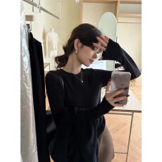 批发高级感炭灰色圆领<b class='q'>长袖</b><b class='q'>T</b><b class='q'>恤</b>女2026秋季新款高弹打底衫内搭上衣