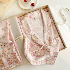 批发秋季新款轻奢家居服女冰雪丝可爱卡通开扣宽松高级感<b class='q'>丝绸</b><b class='q'>睡衣</b>套装