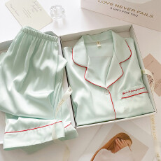 批发秋季新款轻奢家居服女冰雪丝时尚刺绣爱心宽松高级感<b class='q'>丝绸</b><b class='q'>睡衣</b>套装