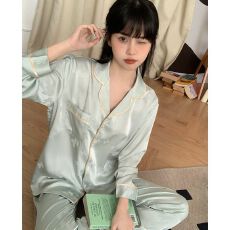 批发【提花蝴蝶】轻奢甜美<b class='q'>睡衣</b>女提花冰丝春秋季长袖高级感家居服套装