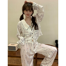 批发<b class='q'>睡衣</b>少女秋季高级感冰雪丝法式轻奢短款<b class='q'>丝绸</b>长袖可外穿家居服套装