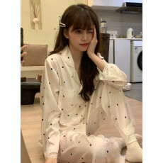 批发<b class='q'>睡衣</b>少女秋季高级感冰雪丝法式轻奢波点<b class='q'>丝绸</b>长袖可外穿家居服套装