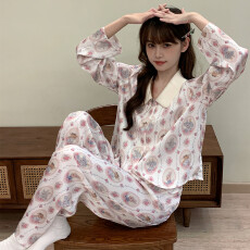 批发<b class='q'>睡衣</b>少女秋季高级感冰雪丝法式<b class='q'>丝绸</b>长袖可爱卡通可外穿家居服套装