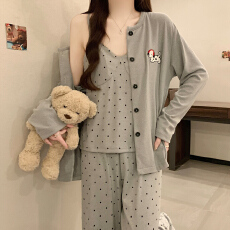 批发<b class='q'>睡衣</b>春秋季德绒棉可爱卡通<b class='q'>三件套</b>吊带长裤保暖带胸垫冬可外穿套装