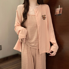 批发<b class='q'>睡衣</b>春秋季德绒棉可爱卡通<b class='q'>三件套</b>吊带长裤保暖带胸垫冬可外穿套装